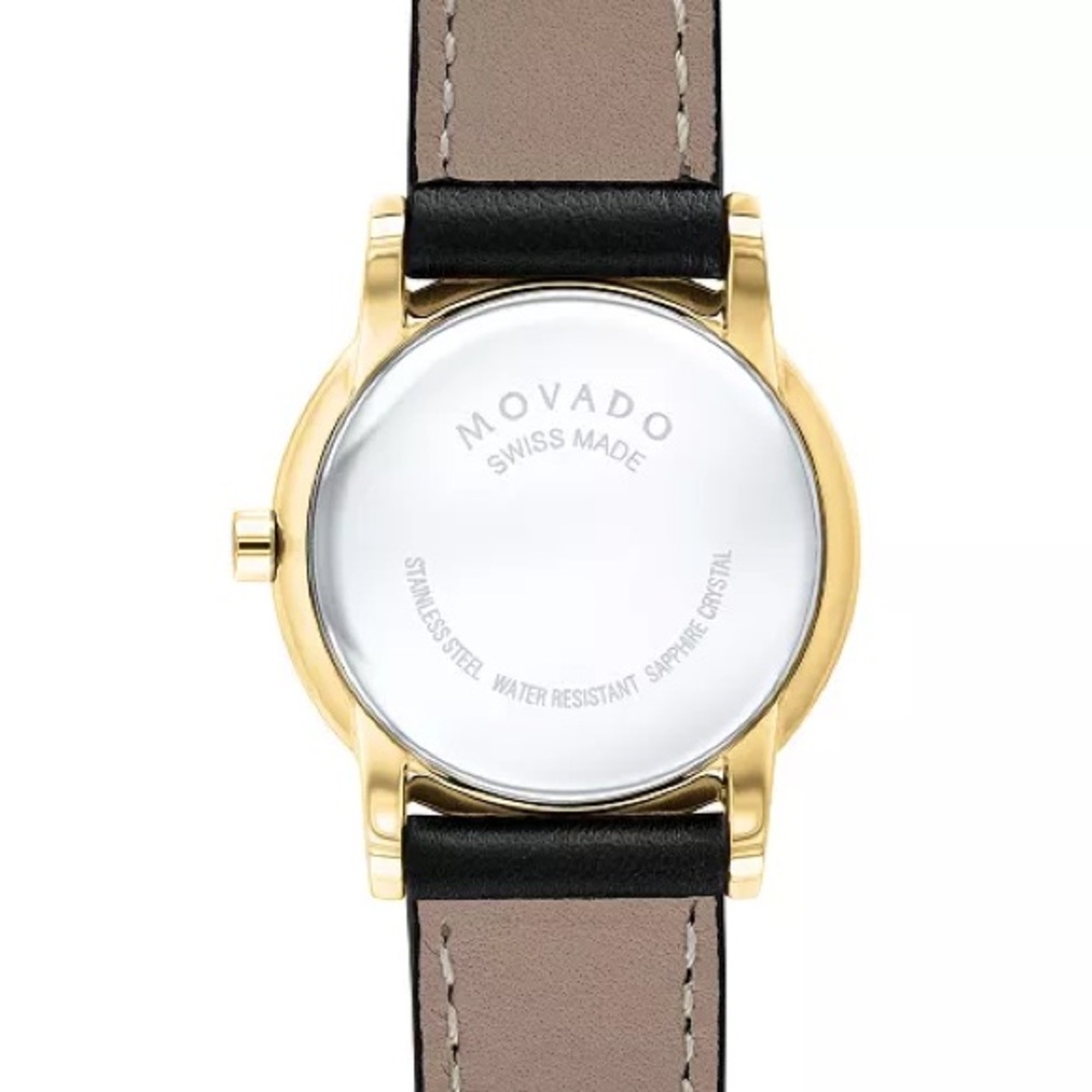 Movado Black and Gold Museum Dial Leather Strap Watch - Picture 4 of 5